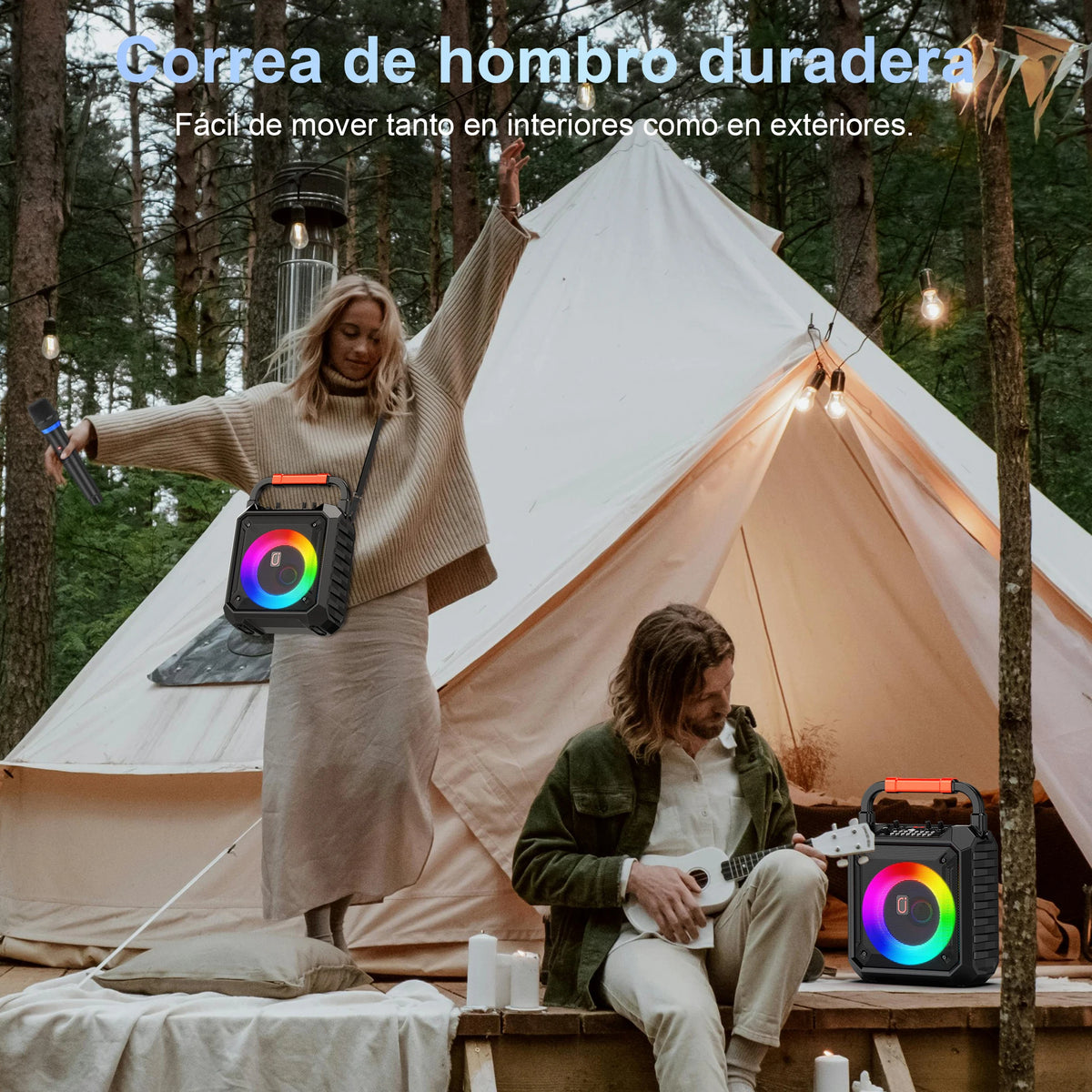 Altavoz Bluetooth inalámbrico, máquina de karaoke con 2 micrófonos, sistema de karaoke para el hogar T17-T con luz de fiesta LED