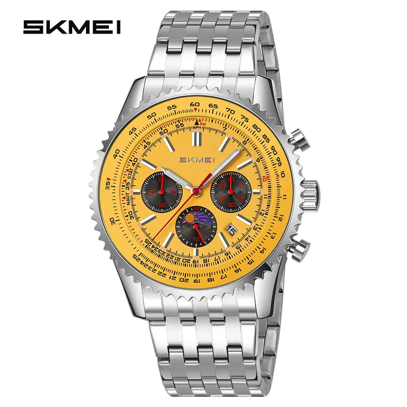 Reloj SKMEI 9348 para hombre, marca de lujo, fase lunar, cronógrafo resistente al agua, reloj de cuarzo para negocios, estilo masculino