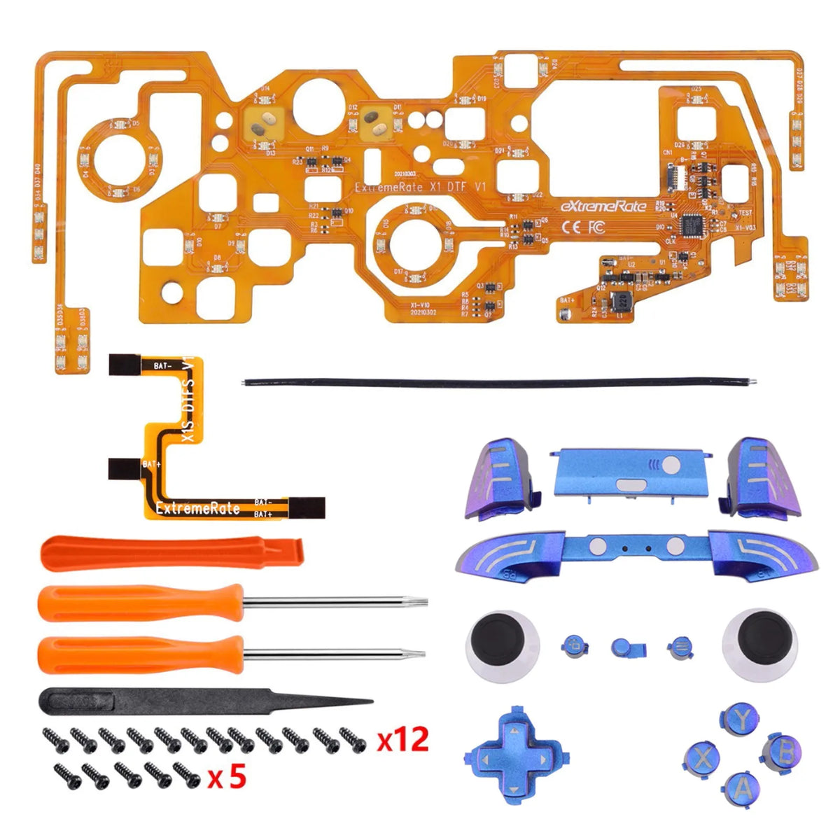 EXtremeRate Luminated DTFS (DTF 2,0) Kit LED para controlador Xbox One S/X, botones de acción de Thumbsticks y botones de símbolos clásicos