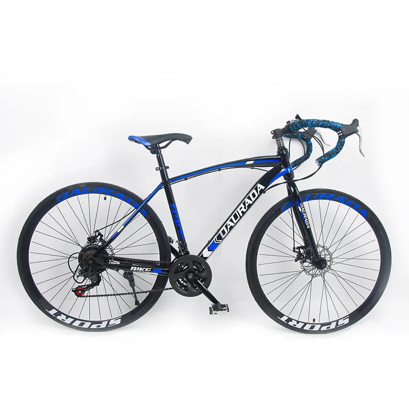 Bicicleta de carretera de 27.5 pulgadas con doble freno de disco, cuadro de acero al carbono, llanta de 40 mm, 21 velocidades, vehículo de carreras resistente con neumáticos de alta fricción.