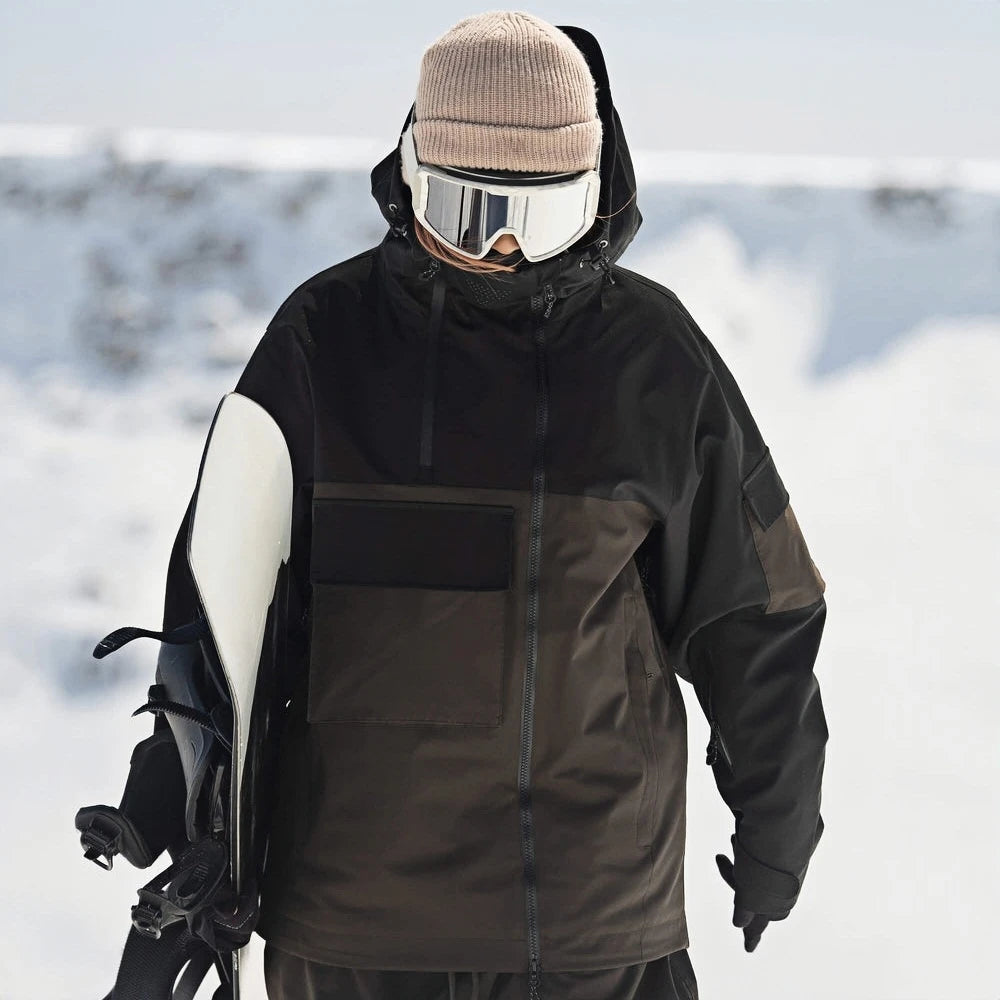 Chaquetas de snowboard con bolsillo súper grande para hombre, abrigos de esquí holgados y transpirables, Tops de invierno Unisex con aislamiento impermeable, Sudadera con capucha con cremallera