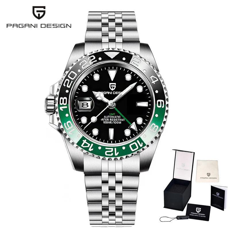 PAGANI DESIGN 40mm Reloj mecánico de lujo para hombre, reloj GMT de acero inoxidable, marca de alta gama, cristal de zafiro, relojes para hombre