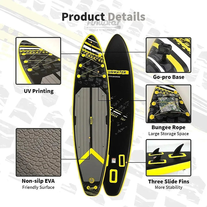 Tabla de Paddle Surf Inflable FunWater SUPFW16K 350x84x15cm, Capacidad 150kg, Antideslizante y Estable, con Bomba, Mochila, Remo, Correa y Aletas para Adultos y Principiantes en Deportes Acuáticos