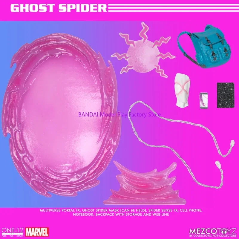 Figuras de acción de anime de la colección Spider-Gwen de Ghost Spider, a escala 1:12, de Mezco Toyz Comics. Disponibles en stock.