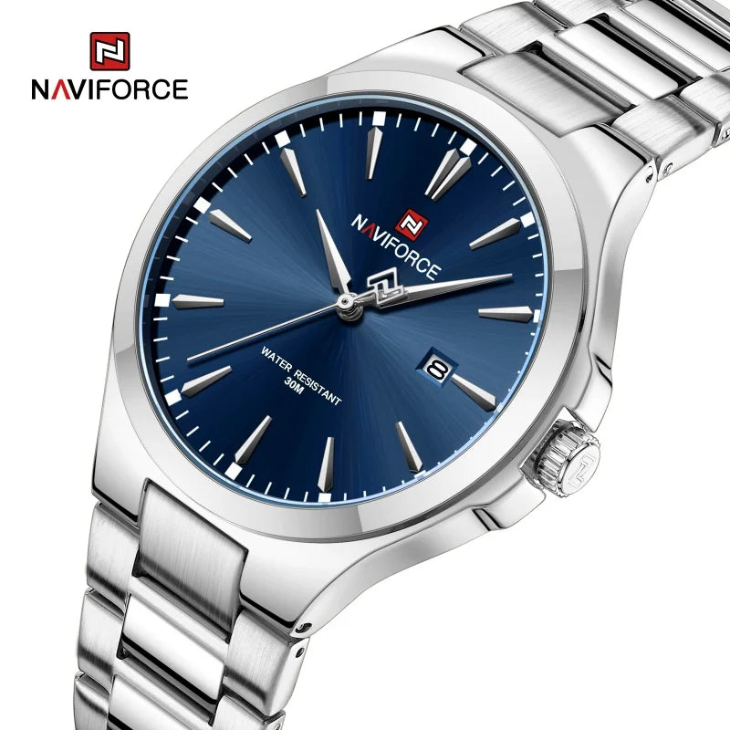 Relojes de hombre NAVIFORCE de diseño original, estilo casual, acero inoxidable, calendario simple, reloj de pulsera impermeable para hombre.