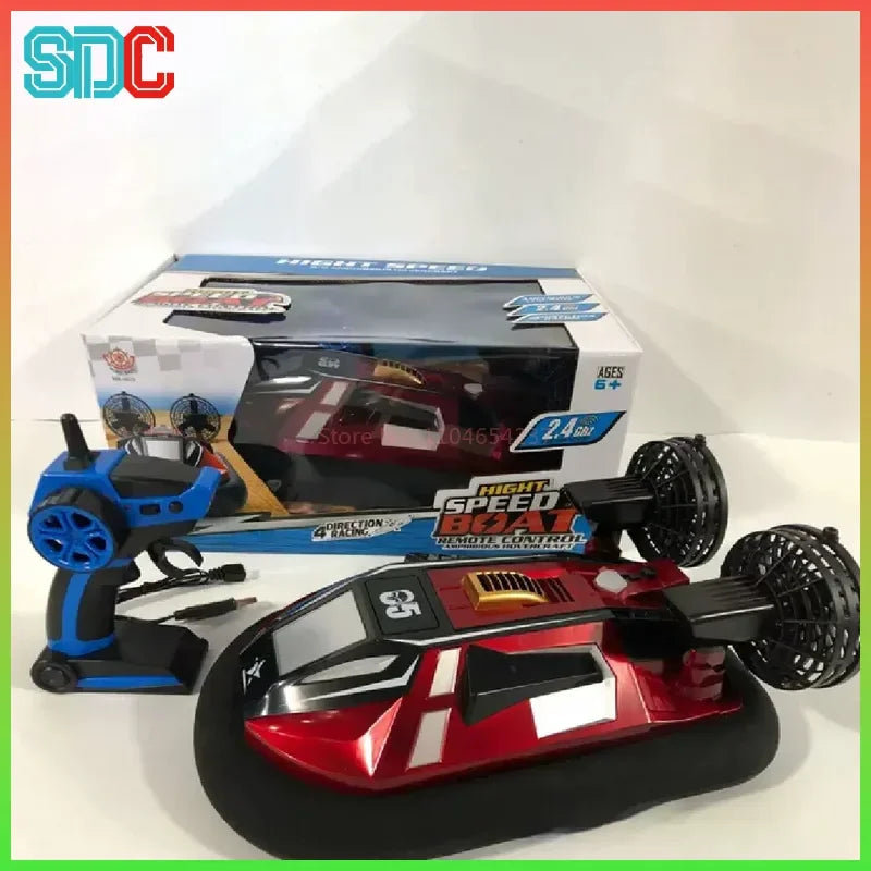 Barco teledirigido anfibio con aerodeslizador, juguete eléctrico de simulación de buque de guerra de alta velocidad, regalo impermeable para niños