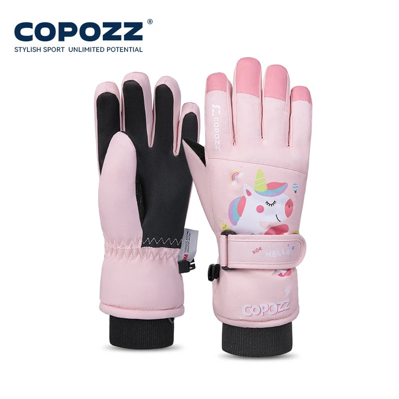 COPOZZ guantes de invierno de dibujos animados para niños y niñas, guantes gruesos impermeables para niños, guantes de esquí para Snowboard, montar, ciclismo, guantes de nieve para niños