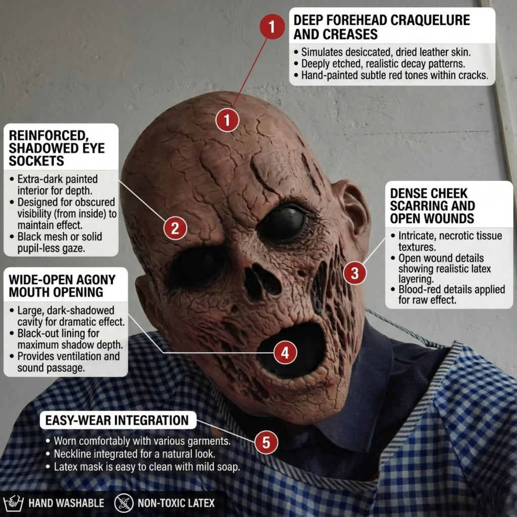 Máscara de terror Scary Hollow con boca abierta, máscara de látex de cabeza completa para disfraz de fiesta de Halloween, accesorio de cosplay para adultos