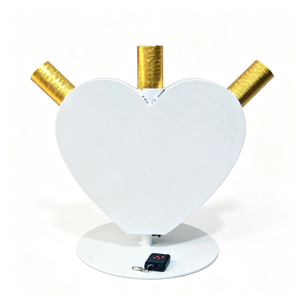 Máquina de chispas frías con forma de corazón, fuente con control remoto, equipo pirotécnico blanco para fiestas, eventos, espectáculos, escenarios de bodas y celebraciones.