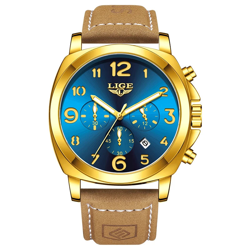 Reloj de pulsera para hombre LIGE, marca de lujo, deportivo, impermeable, luminoso, con cronógrafo y cuarzo.