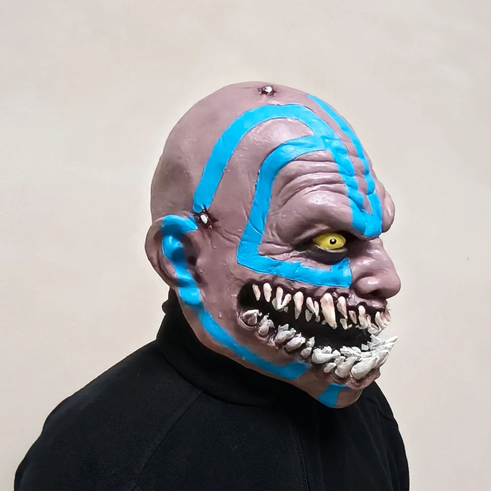 Game Mortal Kombat 11 Baraka Cosplay Mask Adults Blue Stripe Fanged Demon Latex Mask Horror Full Head Helmet Costume Accessory