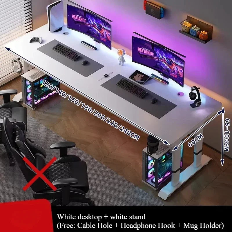 Escritorio gaming con iluminación RGB y base con compartimentos bajo el tablero
