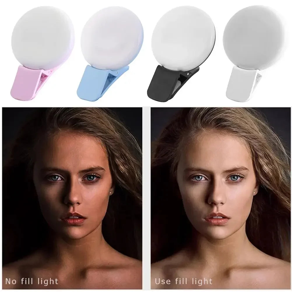 Anillo de luz LED para Selfie para teléfono móvil, portátil, Mini, duradero, práctico, tres torchas de atenuación, círculo, Clip de fotografía, luz de relleno