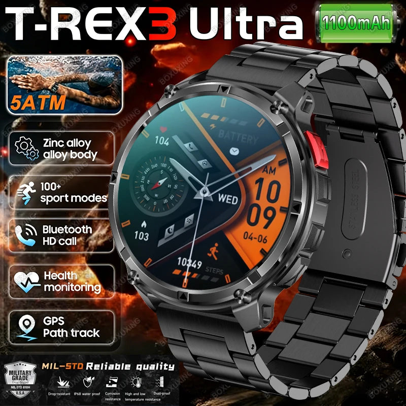 2026 Nuevo T-Rex 3 Ultra Reloj Inteligente 1100mAh, 5ATM Resistente al Agua, Deportes al Aire Libre, GPS, Monitor de Frecuencia Cardíaca, Brújula, Llamadas Bluetooth, Smartwatch