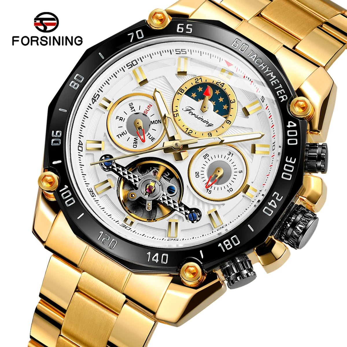 Reloj de hombre 2026 de lujo con fase lunar, tourbillon y movimiento automático, deportivo, de acero inoxidable, resistente al agua y luminoso