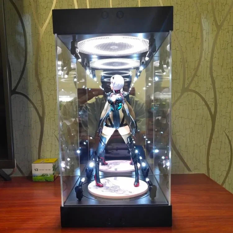 Vitrina de exhibición giratoria con iluminación LED para figuras de acción coleccionables de 12" (1/6) con fondo de espejo