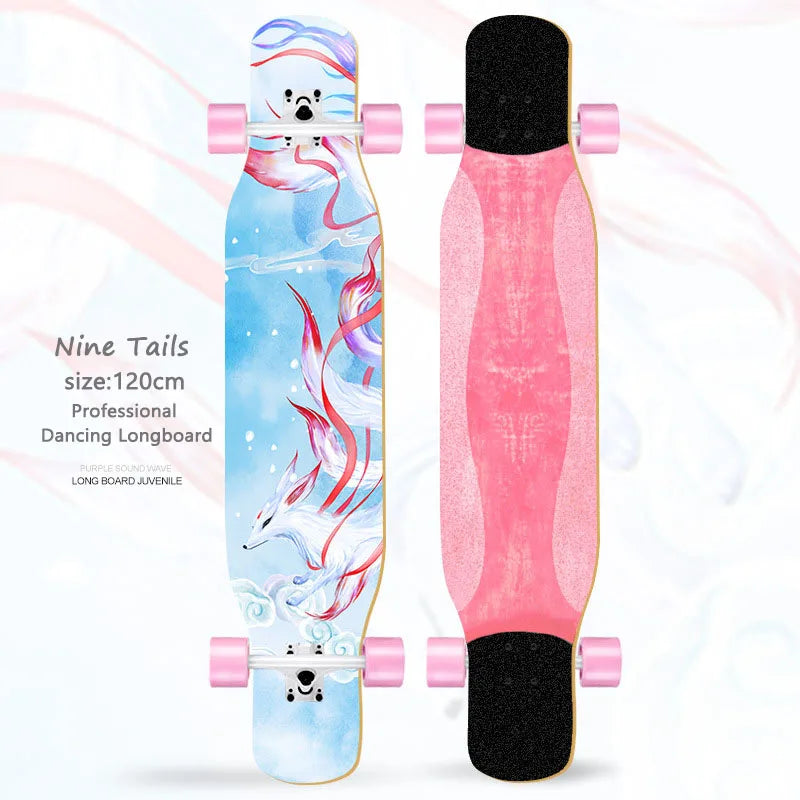 Patineta Completa para Mujer, Longboard de 110/120 cm, Tabla de Madera de Arce de 7 Capas, Ruedas de PU, para Principiantes, Freestyle, Baile Callejero