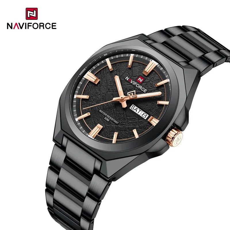 Reloj NAVIFORCE nuevo para hombre, resistente al agua 3ATM, cuarzo, luminoso, con fecha, acero inoxidable, para actividades al aire libre y negocios, modelo 2026