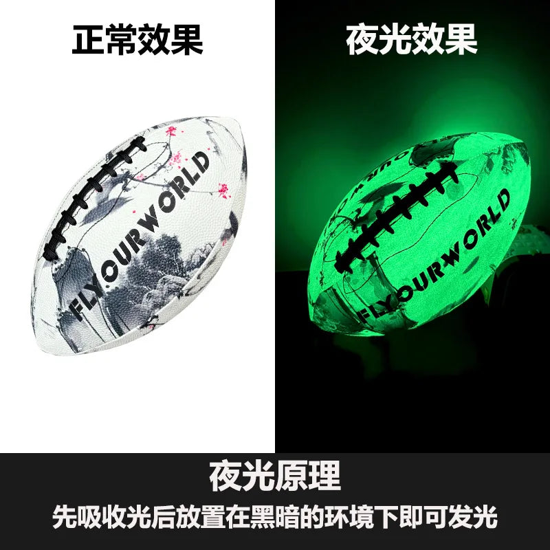 Glow luminoso rugby fluorescente estándar americano tamaño 6 y tamaño 9 partido de rugby adiestramiento al aire libre PU antideslizante
