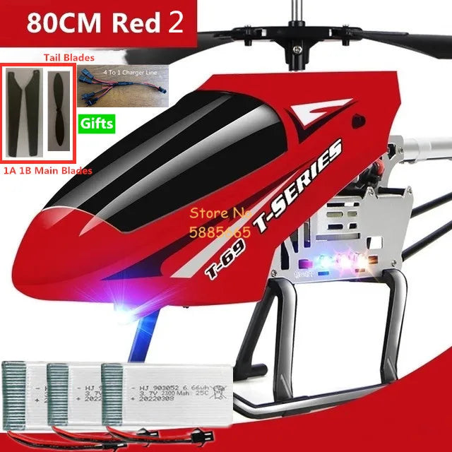 Helicóptero Eléctrico de Control Remoto de Aleación Súper Grande de 80 CM, 2.4G, 150M, Resistente a Impactos, con Iluminación LED y Motor Dual