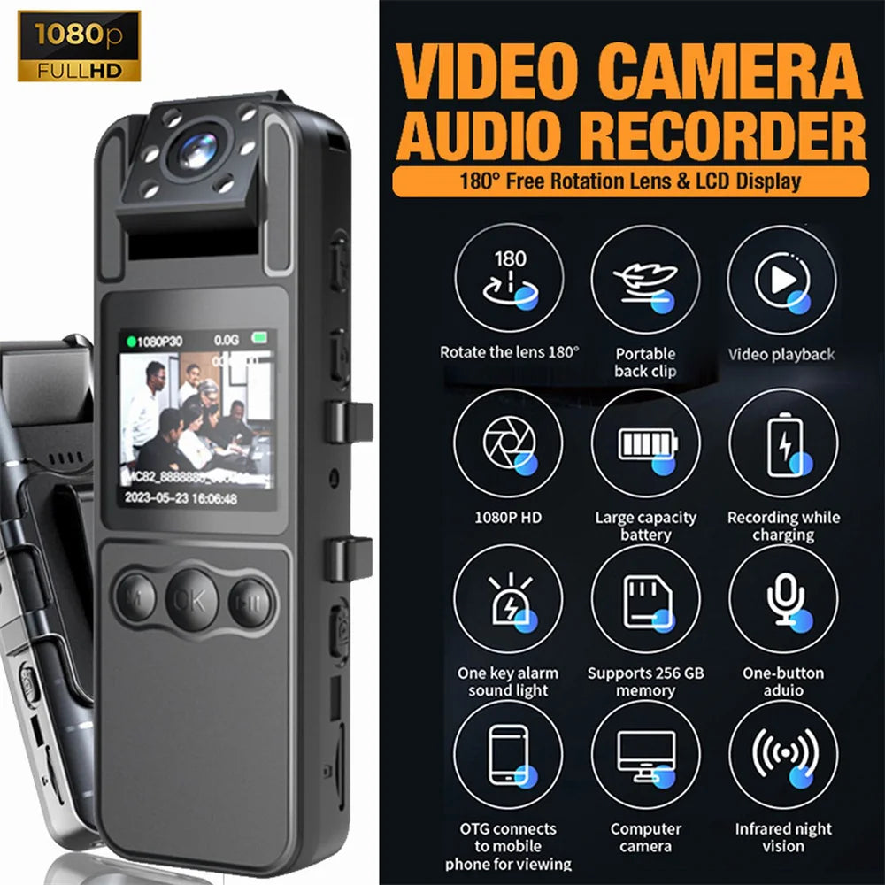 Nueva Mini cámara HD de 1080P, grabadora de vídeo Digital portátil BodyCam 180, cámara de policía de visión nocturna infrarroja giratoria, videocámara pequeña