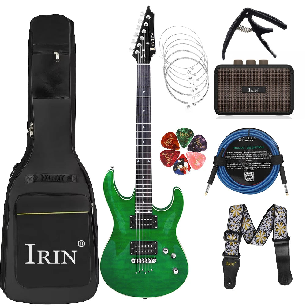 IRIN-Kit verde para guitarra eléctrica, tecnología, diapasón de madera, perspectivas, sonido melodioso elegante para guitarra principiante, el mejor regalo