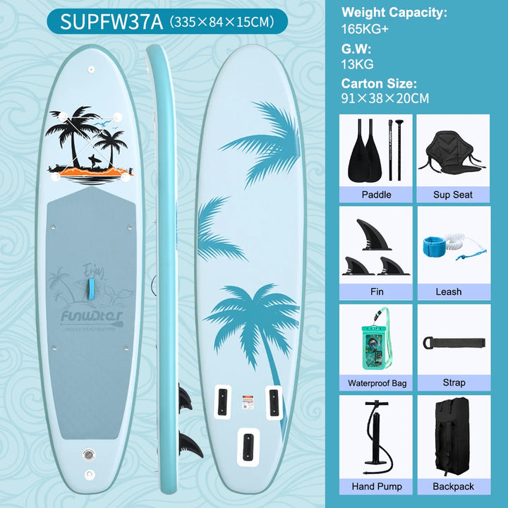 Tabla de paddle surf inflable FunWater, tabla SUP de 320–385 cm con plataforma antideslizante, tabla de paddle surf portátil para surf, turismo, pesca y deportes acuáticos