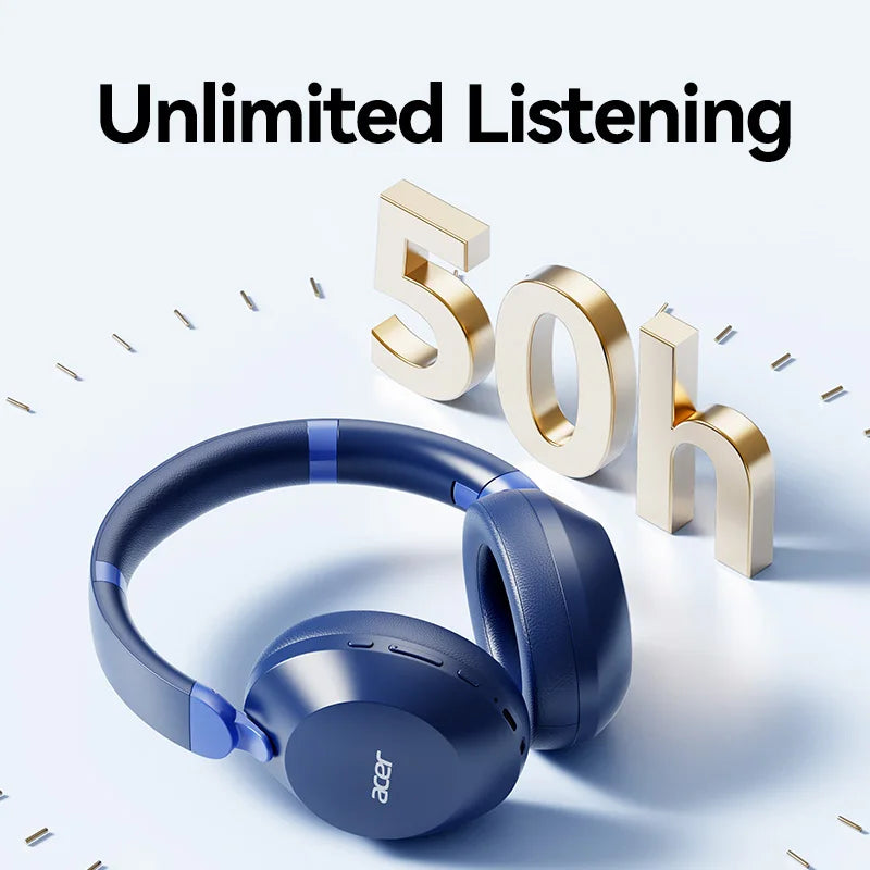 Acer Ohr653 Over-Ear Bluetooth Wireless Headphones with 6.0 Chip, Full-Coverage Ear Design, Foldable, Deep Bass, Noise Reduction for Calls, 50 Hours of Ultra-Long Battery Life, Dedicated Headphones for Gaming and Music
