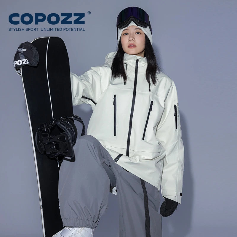 COPOZZ-Chaqueta de esquí con capucha para hombre y mujer, ropa de esquí a prueba de viento, monos de invierno, Sudadera con capucha, ropa deportiva impermeable para exteriores, Snowboard
