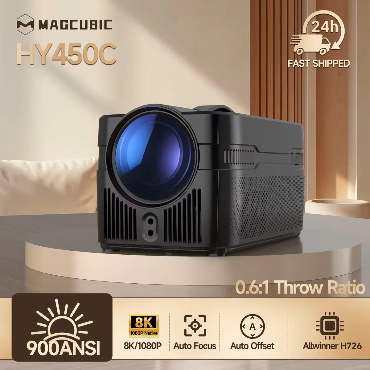 Proyector Magcubic HY450C 900ANSI 8K 4K Nativo 1080P Ultra Corta Distancia Allwinner H726 Auto Offset BT5.4 WIFI6 Asistente de Voz