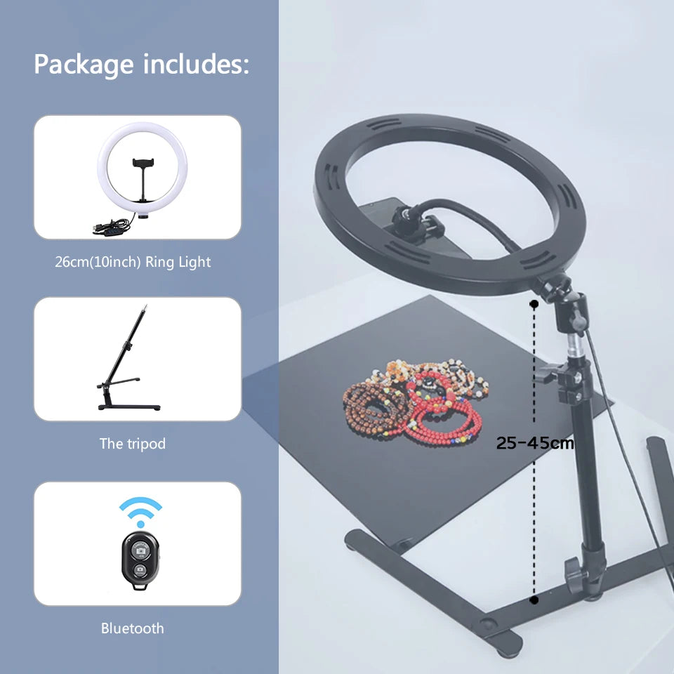 Vídeo Youtube anillo de luz de relleno lámpara Live COOK 26CM fotografía iluminación teléfono Ringlight trípode soporte foto Led Selfie remoto