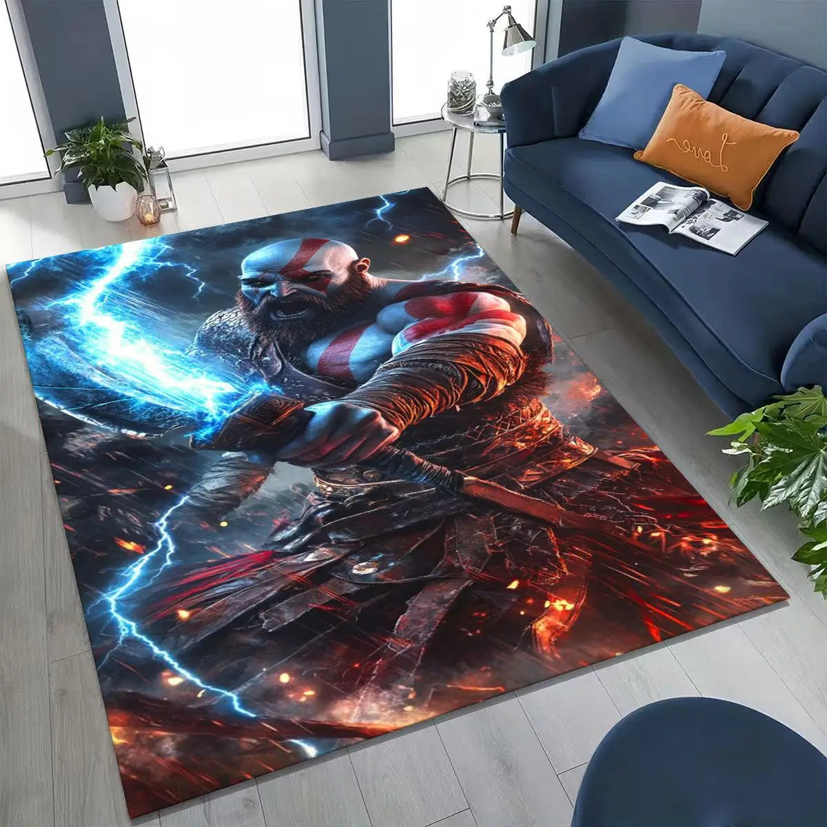 Alfombra de God of War Kratos para dormitorio, sala de estar, sofá, decoración del hogar, felpudo, alfombrilla antideslizante grande para juegos infantiles