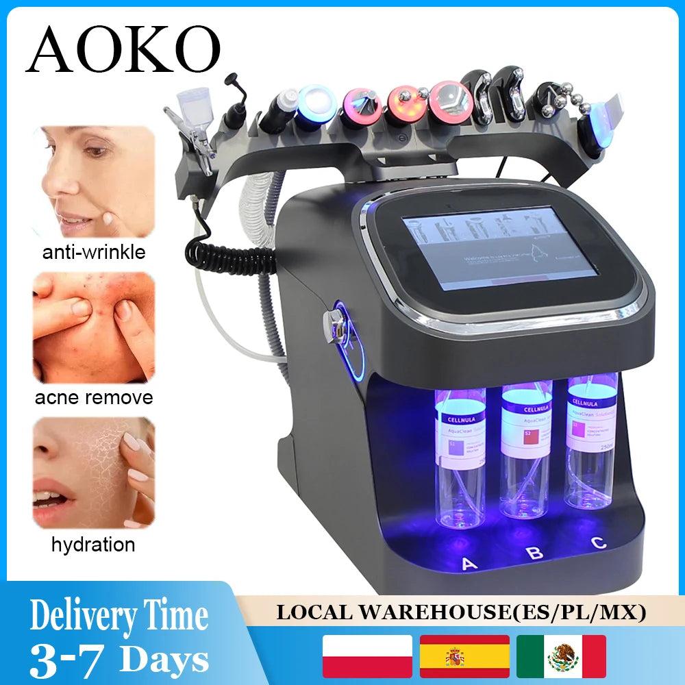 Máquina de burbujas pequeñas de oxígeno y hidrógeno 10 en 1, limpieza Facial profunda de acné, eliminación de espinillas de poros, estiramiento de la piel, hidrodermoabrasión
