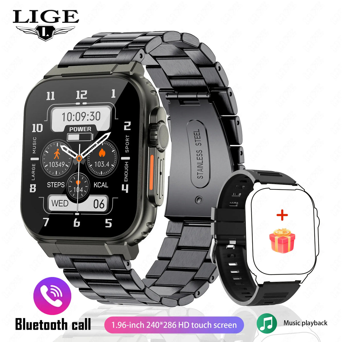 LIGE Nuevo reloj inteligente de 600 mAh para hombre, pulsera de fitness para deportes al aire libre, reloj con presión arterial, resistente al agua IP68, reloj inteligente para Android