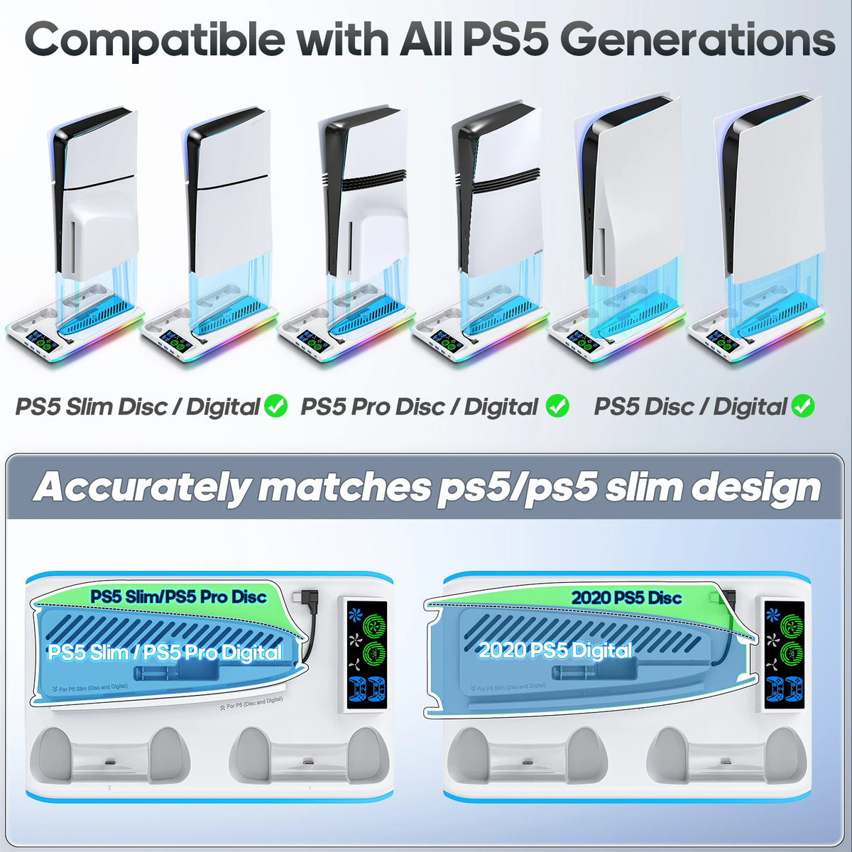 Game Stand For Sony PS5 Console Playstation Play Stations PS 5 Slim Pro Support Base Holder Cooler Fan RGB Gaming Accessories