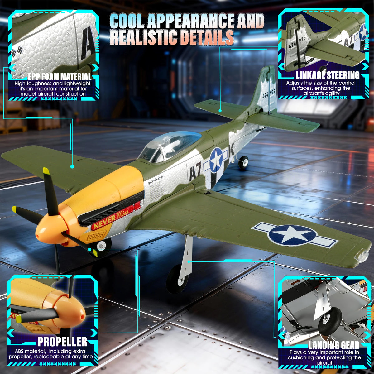 Avión RC 2026 de 5 Canales, 2.4G, P51D Mustang, Ala Fija, Envergadura de 510 mm, 3D/6G con Giroscopio y Motor sin Escobillas, Juguete de Combate para Exteriores