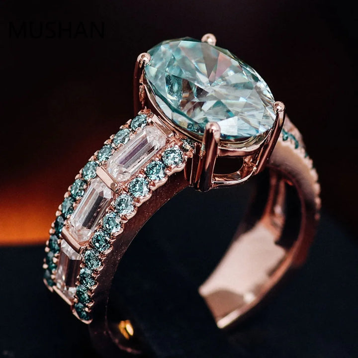Anillo de Diamante Moissanita Verde de 4.5ctw, Anillos de Oro PT950 14K 18K de Lujo Personalizados MUSHAN, Joyería para Mujer, Anillo de Boda y Novia