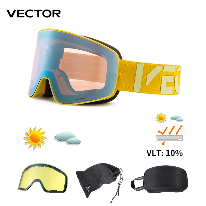 Gafas de Esquí VECTOR de Doble Capa Antivaho con Absorción Magnética, Cilíndricas, UV400, para Hombre y Mujer, Gafas de Snowboard POC