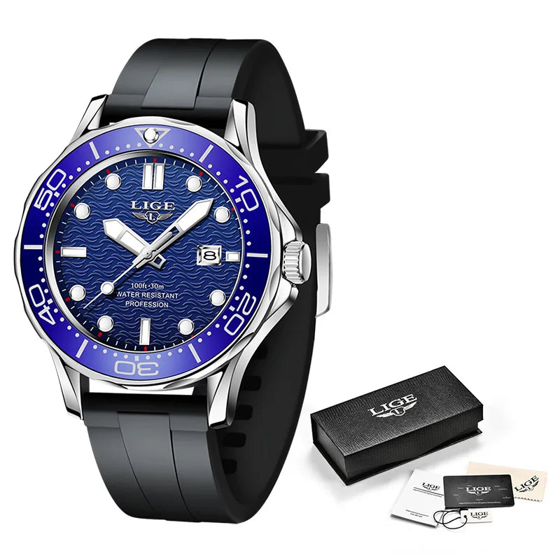 2025 LIGE Nuevos Relojes de Negocios para Hombres Reloj de Buceo de Lujo de Primera Marca para Hombres Reloj Deportivo con Fecha Resistente al Agua Reloj Masculino+Caja
