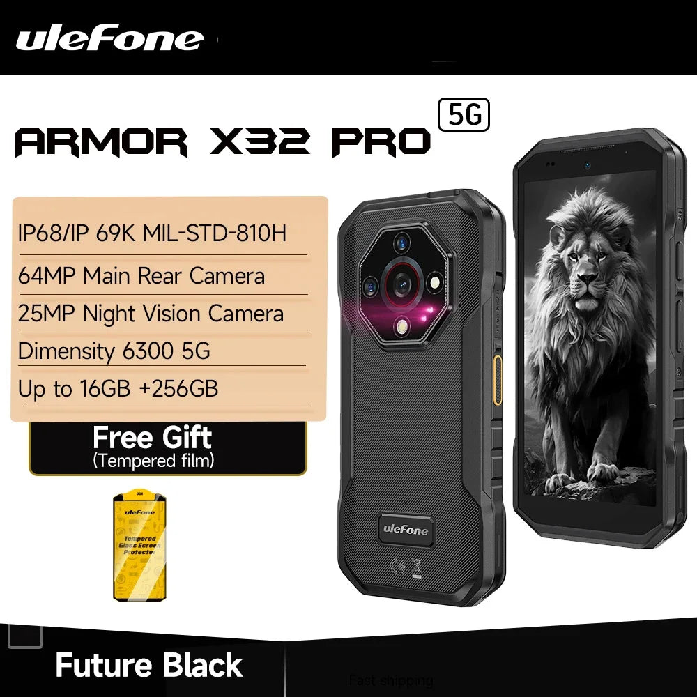 Ulefone Armor X32 Pro 5G Teléfono Robusto Android 14 16GB+256GB Dimensity 6300 Octa Core Cámara 64MP NFC IP68/IP69K Resistente al agua