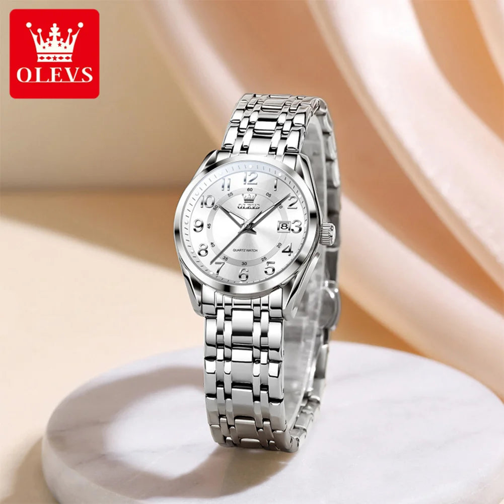 Relojes OLEVS para mujer, originales, con correa de acero, esfera digital clásica, calendario, resistente al agua, reloj de cuarzo, nuevo modelo 3666