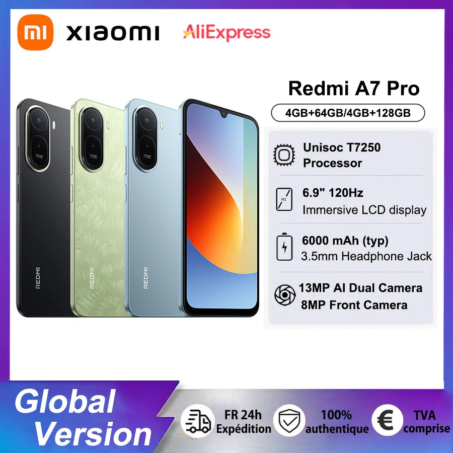 Smartphone Redmi A7 Pro versión global, pantalla inmersiva, batería de gran capacidad, potente procesador de ocho núcleos, cámara dual con IA de 13 MP