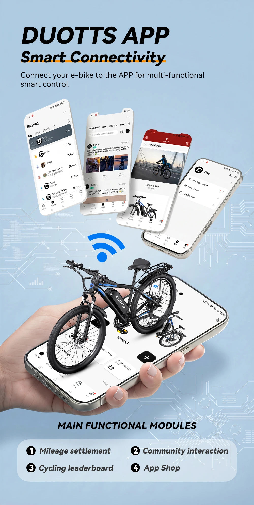 Bicicleta eléctrica DUOTTS C29-L con frenos hidráulicos, motor de 750W, batería de 48V15AH, cuadro de aleación de magnesio y aluminio, neumáticos de 29 pulgadas y 21 velocidades