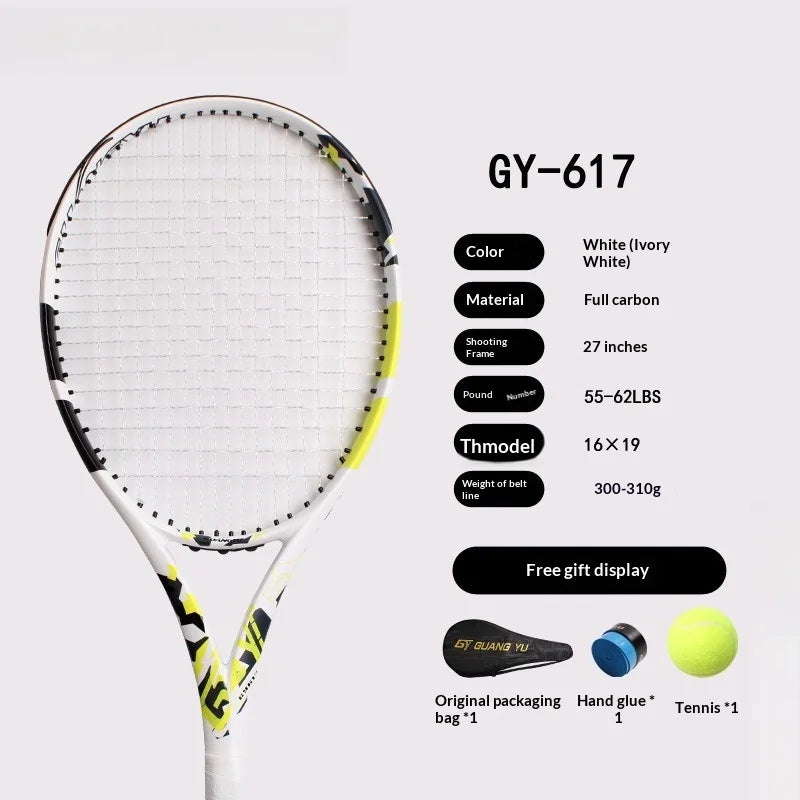 Raqueta de Tenis de Carbono Completo para Adultos, Profesional, de Alta Potencia, Ligera, para Entrenamiento y Partidos, Unisex, con Bolsa de Tenis, Raqueta de Tenis de Playa
