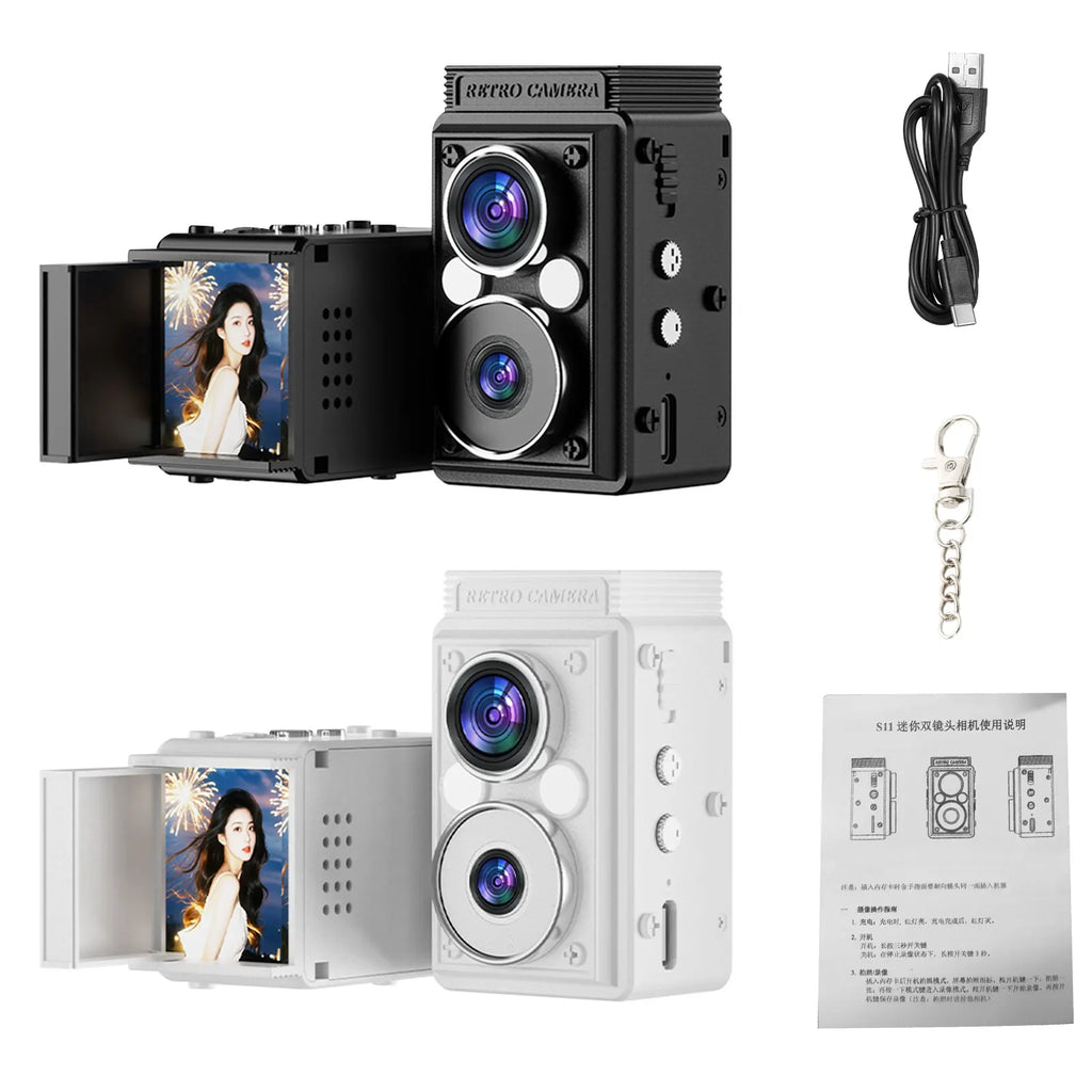 Mini cámara Retro TLR S11 Mini cámara CCD Retro de doble lente cámara TLR portátil cámara Digital de visión nocturna infrarroja