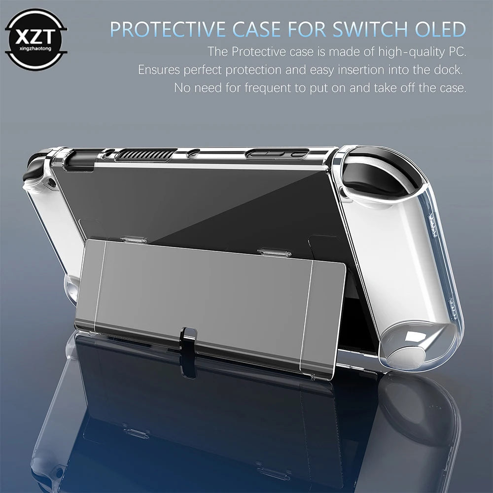 Funda Protectora Transparente de Cristal para Nintendo Switch OLED, Carcasa Rígida Transparente Acoplable para Consola Switch OLED, Accesorio