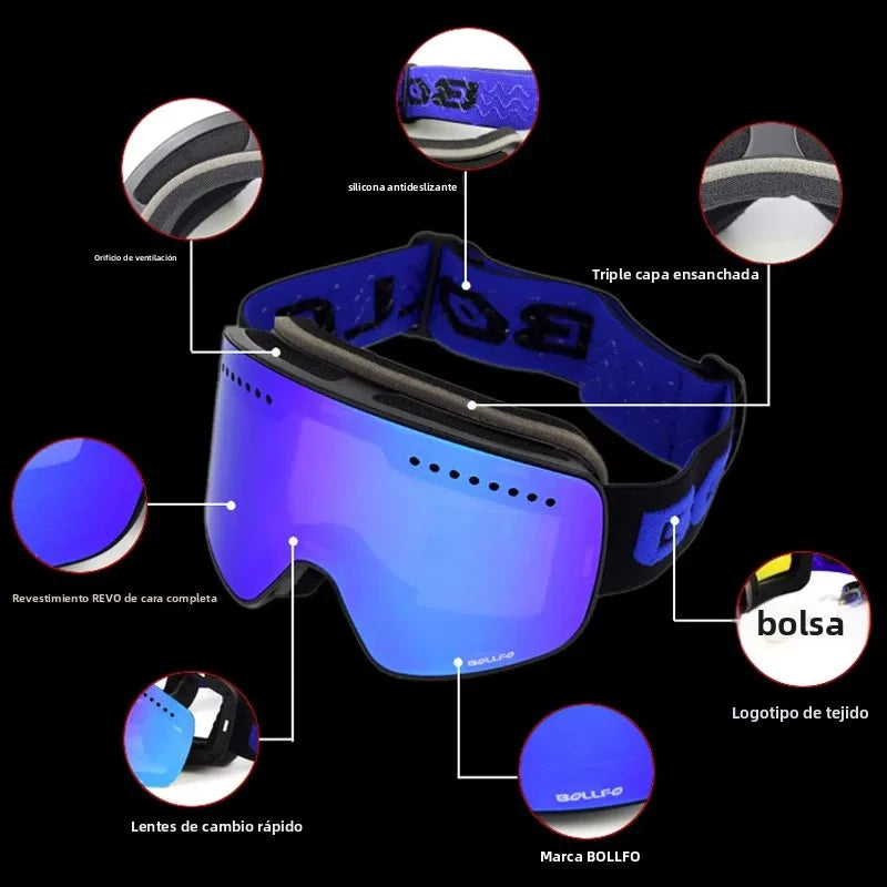 Gafas de esquí para esquiar, gafas magnéticas de doble lente para montañismo, gafas de esquí antiniebla UV400, máscara para moto de nieve para hombres y mujeres