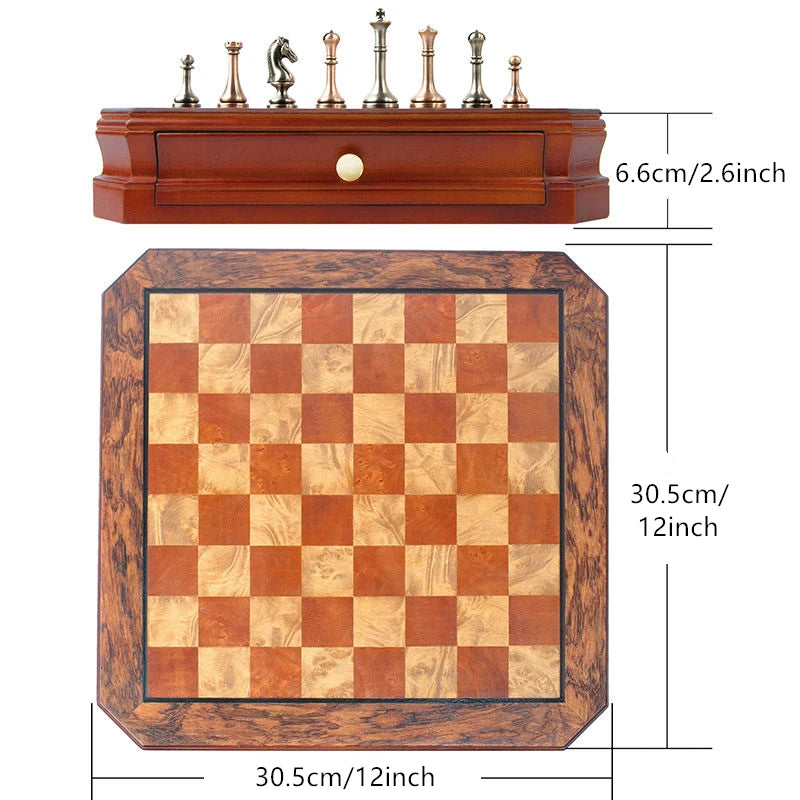 Juego de ajedrez internacional de alta gama de 30,5 cm/12 pulgadas con piezas de metal, incluye 2 reinas adicionales. Varios regalos para festividades.