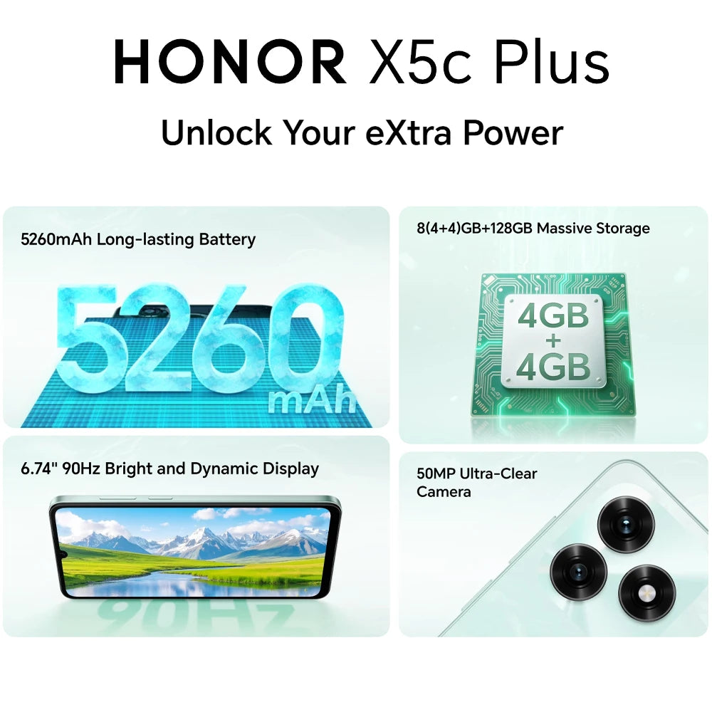 HONOR X5c Plus 4G, Versión EU, Smartphone 4G, batería de 5260 mAh, cámara principal de 50 MP, CPU Octa-core MTK, pantalla LCD de 6,74 pulgadas