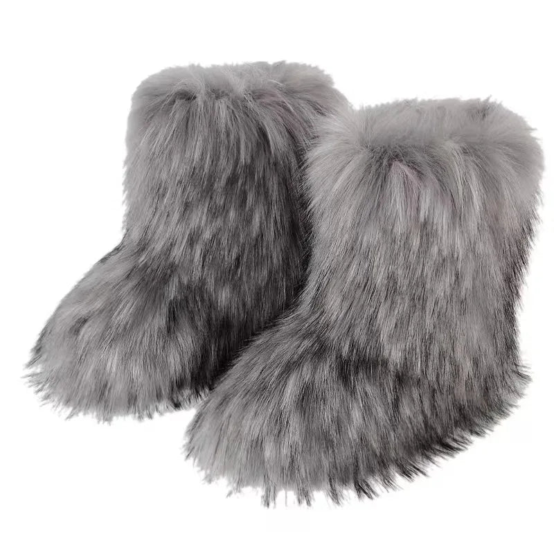Y2K Botas mullidas a media pantorrilla Botas de nieve de moda para mujer de invierno Zapatos cálidos de algodón